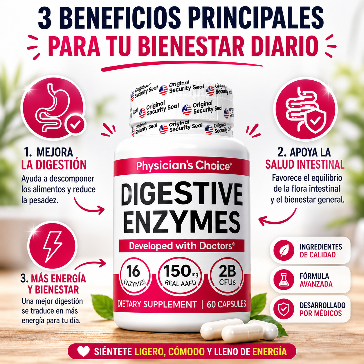 Digestive Enzymes: Reduce la hinchazón y pesadez