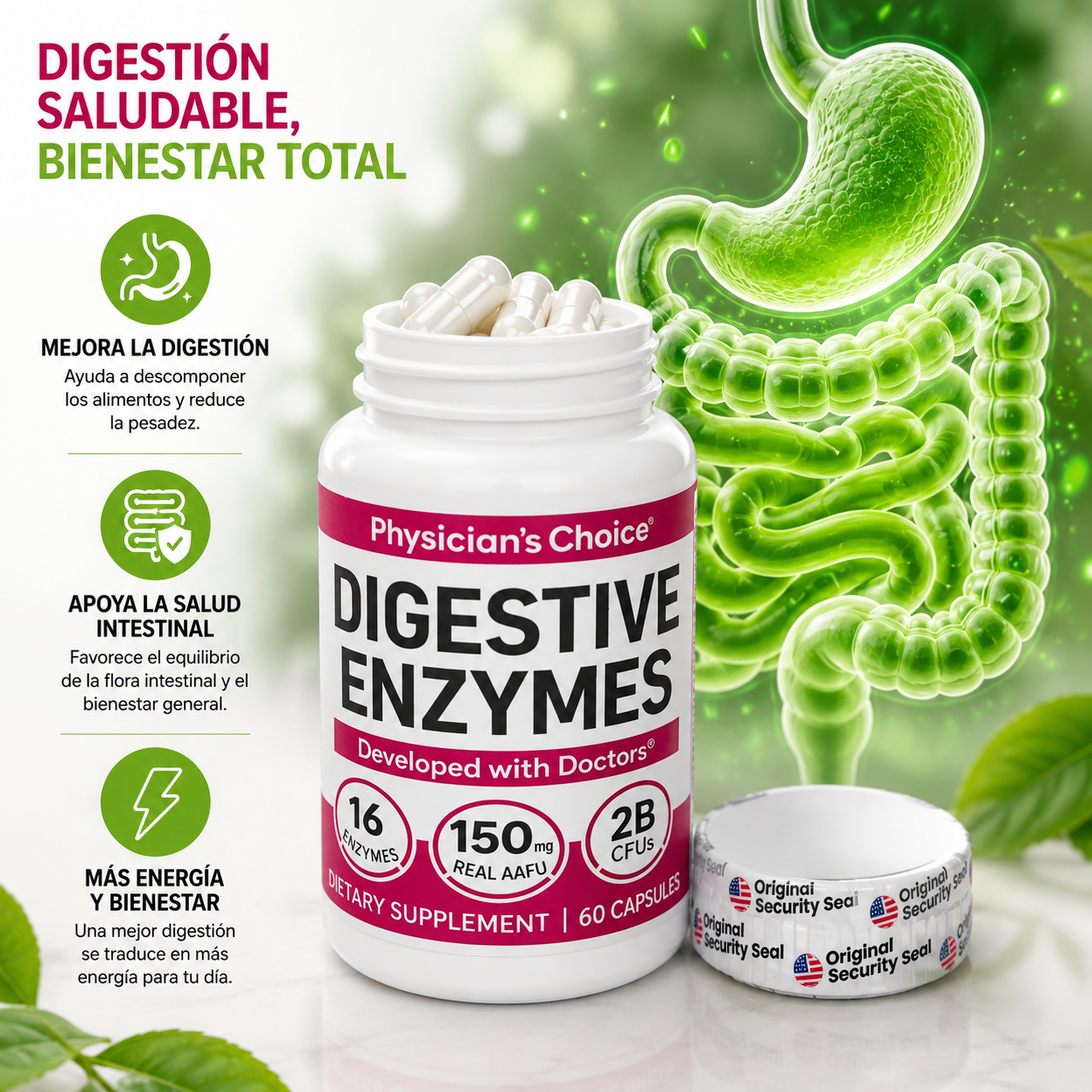 Digestive Enzymes: Reduce la hinchazón y pesadez